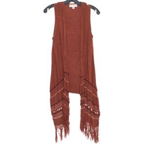 Knox Rose Cardigan Boho Fringe Western Festival Hippie Retro Sleeveless Open XS